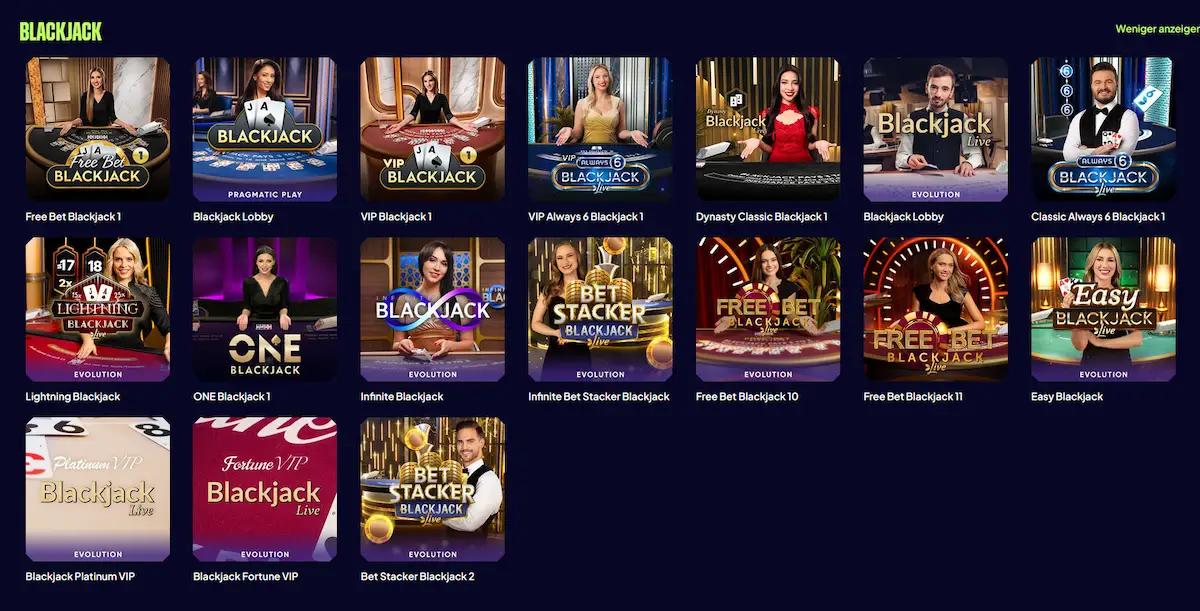 Biggg Casino Blackjack, Live-Tische von Evolution Gaming