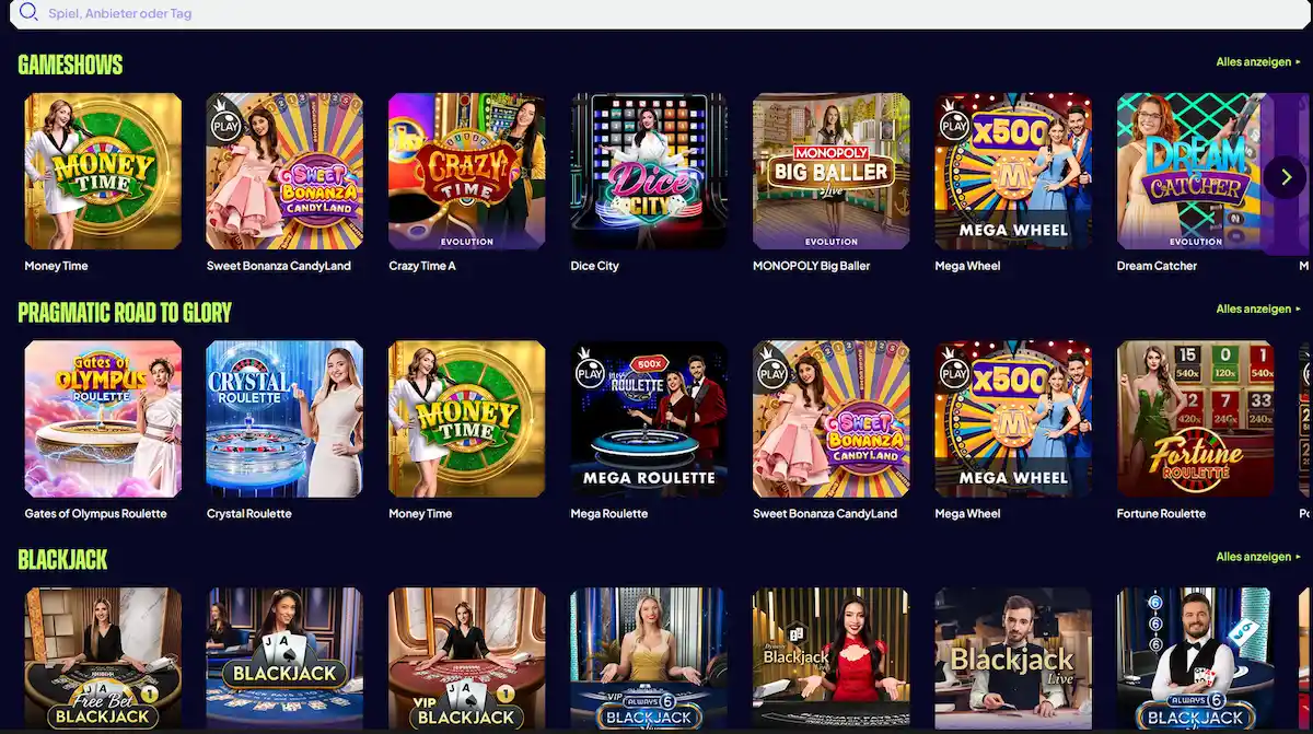 Biggg Live Casino, Roulette-Tische von Evolution Gaming